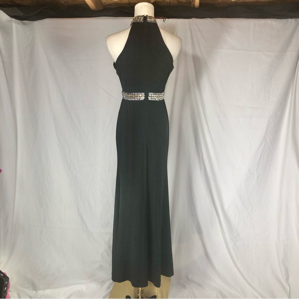Crystal Doll Black Jeweled Halter Prom Al-line Dress Size Small 3 - Picture 8 of 13